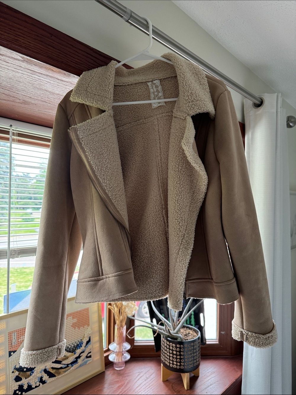 Sadie & Sage Taupe Faux-Suede Teddy Jacket with Cream Sherpa